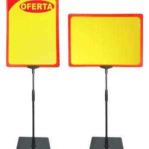 Pedestal Porta-Cartaz A3.30/30.Vrm com moldura vermelha e base em PS regulável.