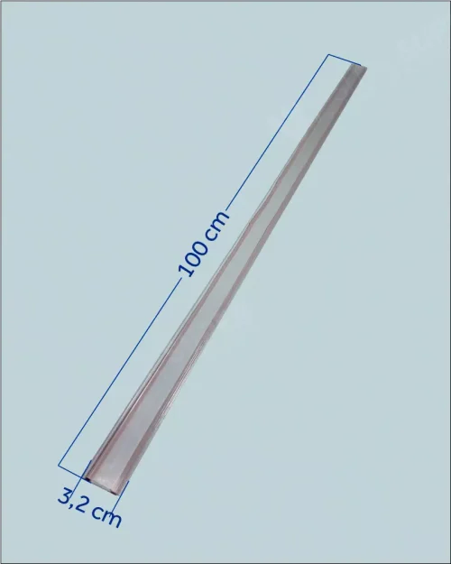 Perfil de Gôndola em PVC Transparente 3,2x100cm c/ Fita Dupla Face