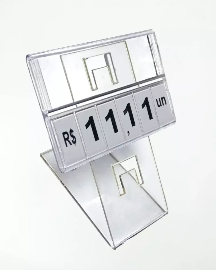 Display de Preços Transparente 7,5×5,5cm c/ Numeração – Base L c/ 10un