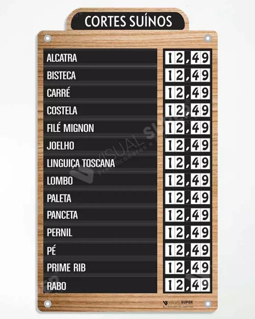 Painel Precificador em Acm 3mm IP – 47,5x80cm 14 Itens Removíveis c/ 4 ilhós