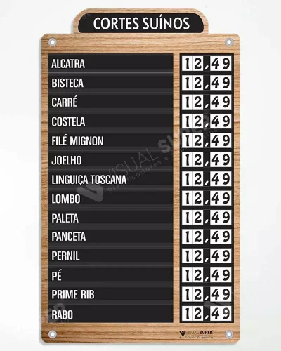 Painel Precificador em Acm 3mm IP – 47,5x80cm 14 Itens Removíveis c/ 4 ilhós
