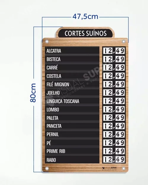 Painel Precificador em Acm 3mm IP – 47,5x80cm 14 Itens Removíveis c/ 4 ilhós
