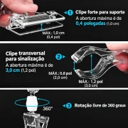 Clip Plástico Transparente 15x8cm c/ Corpo Giratório