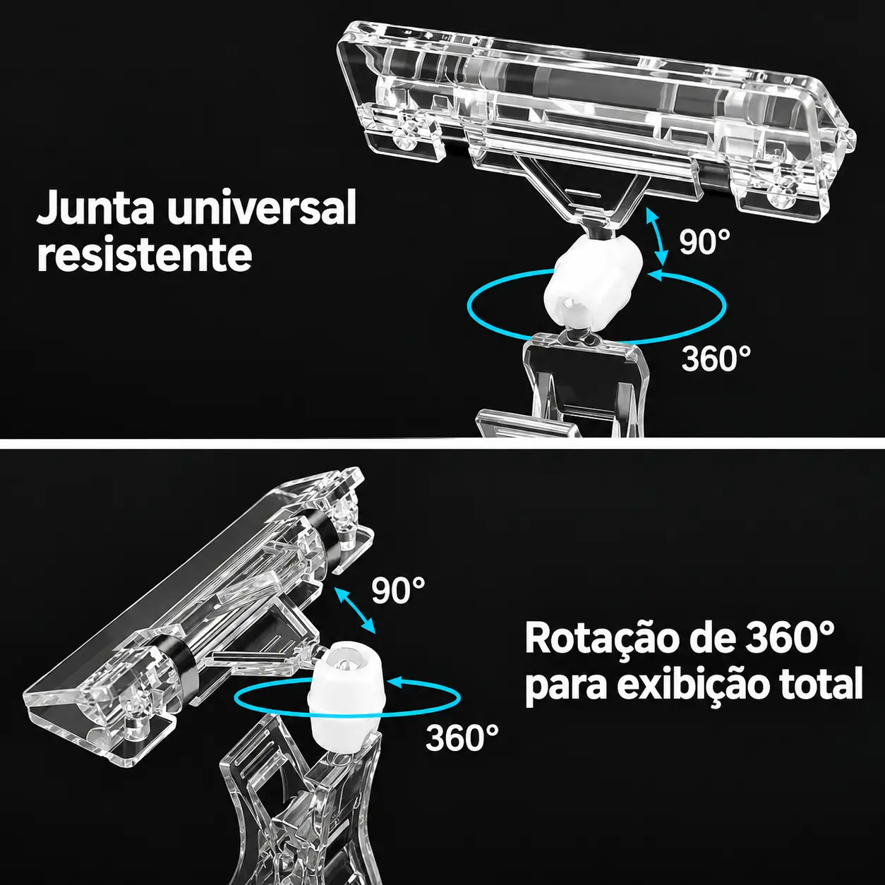 Clip Plástico Transparente 15x8cm c/ Corpo Giratório