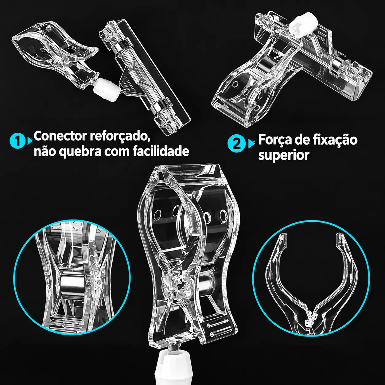 Clip Plástico Transparente 15x8cm c/ Corpo Giratório