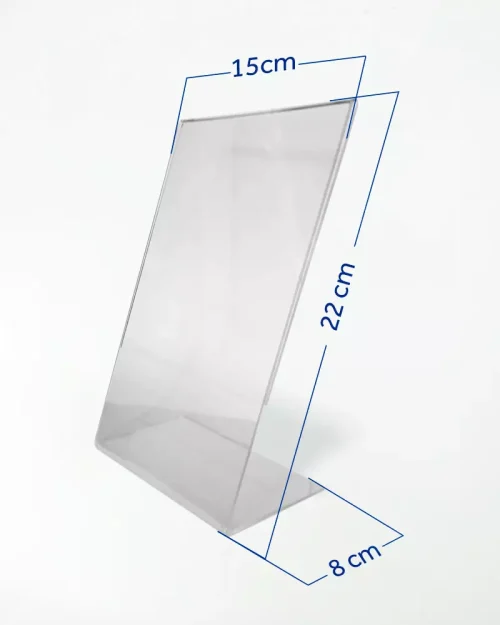 Display de Mesa em Acrílico 2mm A5 – Base L – c/ 15un