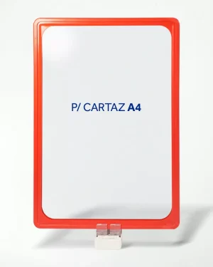 Display Base Magnética Branca p/ Folha A4 – Moldura Vermelha