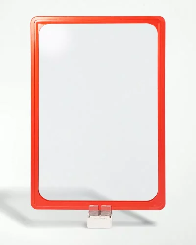 Display Base Magnética Branca p/ Folha A4 – Moldura Vermelha