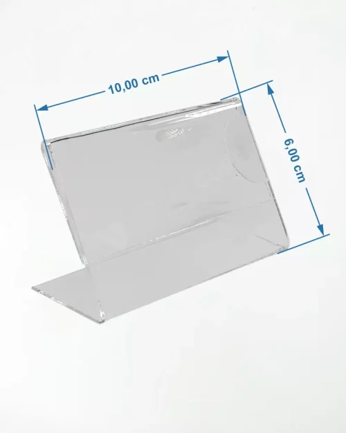 Display de Mesa em Petg 0,75mm 9x4cm – Base L – c/ 15un
