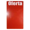 Porta-cartaz em PS 2mm vermelho 49x80cm com bolsa A2 e 2 ilhós para exposição de preços e promoções.