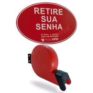 Distribuidor de Senha Vermelho + Placa Informativa