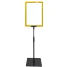 Pedestal Porta Cartaz A4.30/25aml moldura amarela com base em PS e tubo telescópico ajustável para comunicação em pontos de venda.