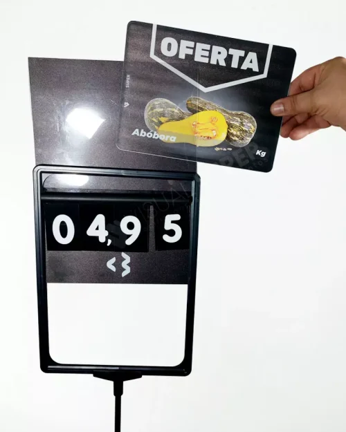 Pedestal c/ Precificador E3 F/V – TT 30/30 Moldura A4 Preta c/ Nº Preto