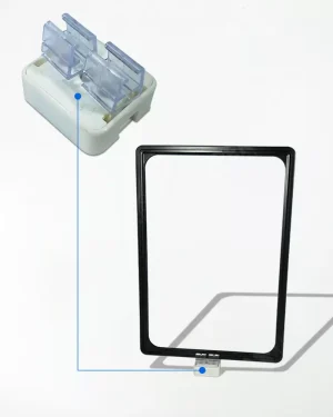 Display Base Magnética Branca p/ Folha A4 – Moldura Preta