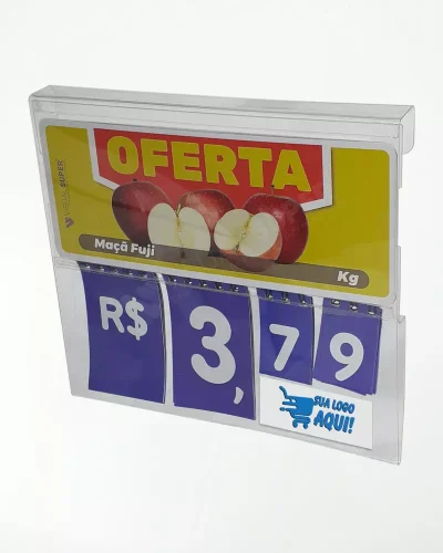 Precificador E1 em Petg 0,75mm 18x16cm – c/ Nº Azul e Encaixe 1,7cm