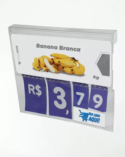 Precificador E1 em Petg 0,75mm 18x16cm – c/ Nº Azul e Encaixe 1,7cm