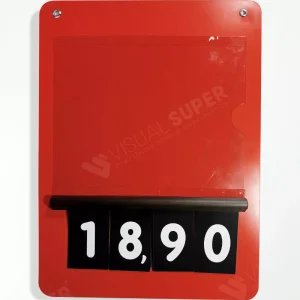 Precificador E2 em PS 2mm com numeração tipo caderninho para organização de preços no comércio.