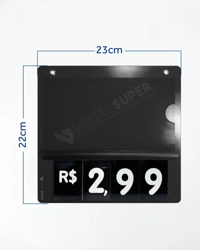 Precificador E2 em PS 2mm IP – 23x22cm c/ Nº Preto c/ 2 ilhós