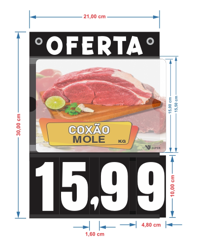 Placa de Preços em PS A4 c/ Imagem e Jogo de Números – c/ 4 ilhós