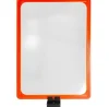 Display Base Magnética A4 com moldura vermelha exibindo cartaz em gôndola