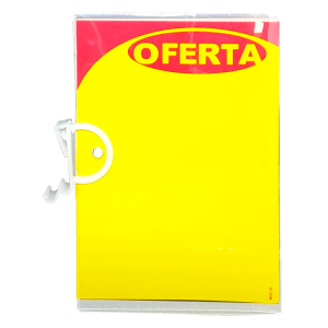 Precificador Lateral em Poliéster 0,3mm A6 com Porta-stopper para gôndolas, ideal para destacar promoções com fixação prática e visual chamativo.