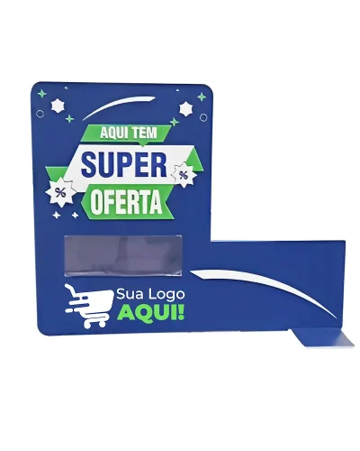 Stopper Lateral em PS 1mm IP F/V – A5 com Porta-etiqueta 10×3,5cm e Base para Fixar – Fita DF