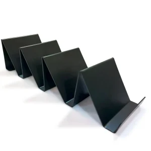 Expositor de bandejas em PS preto fosco 2mm com 4 compartimentos individuais para exposição sofisticada em pontos de venda