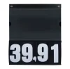 Placa de Preços em PS 2mm 30x35cm preta com numeração removível e bolsa transparente para cartazes.
