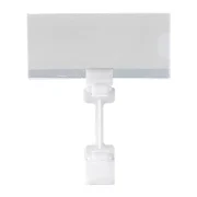 Porta-etiqueta Poliéster 11x5cm.prendedor plástico branco, ideal para exposição de preços e informações em prateleiras e gôndolas de supermercados e varejos.