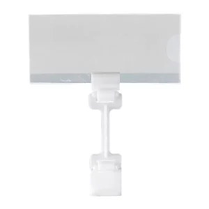 Porta-etiqueta Poliéster 11x5cm.prendedor plástico branco, ideal para exposição de preços e informações em prateleiras e gôndolas de supermercados e varejos.