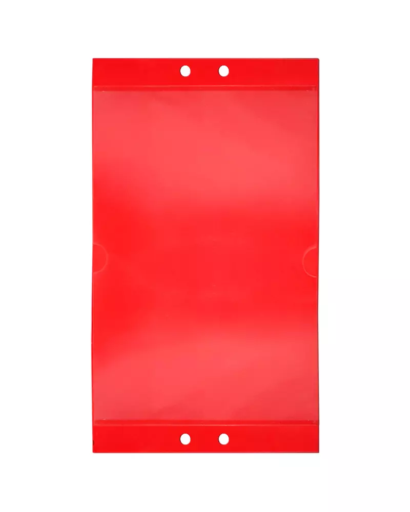 Porta-cartaz PS.21x40cm Bolsa.A4 frontal e 4 parafusos de pressão, exibindo exemplo de cartaz promocional.