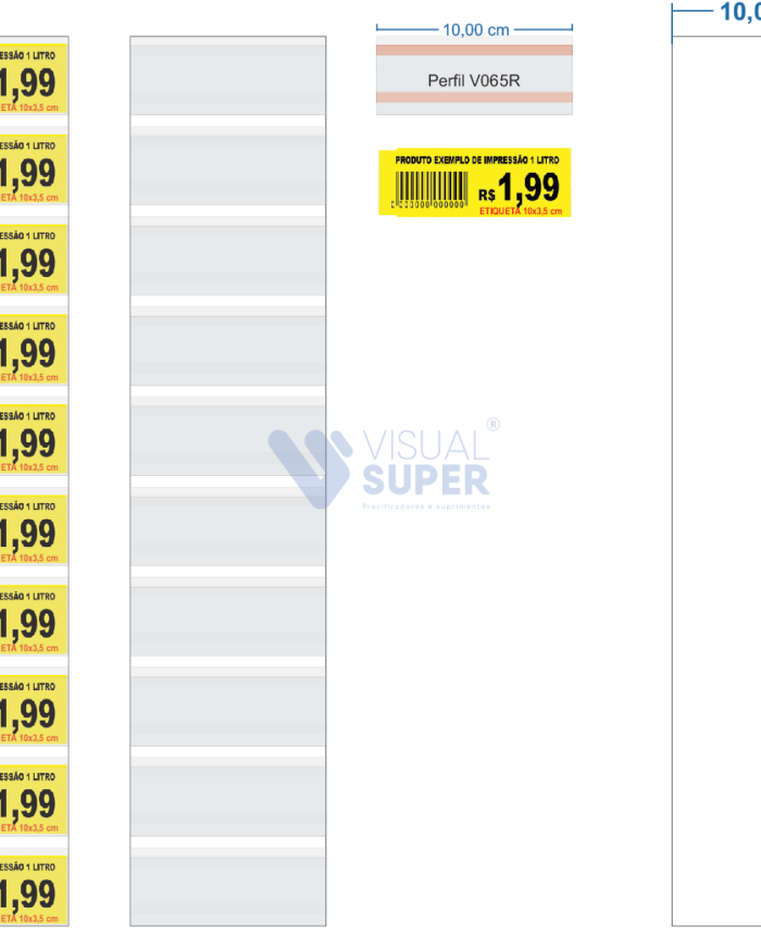 Porta-etiqueta em Petg 1,5mm SI – 10×45,5cm c/ Perfil V065R p/ 10 Etiquetas 10×3,5cm c/ Fita. DF