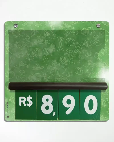 Precificador E2 em PS 2mm IP – 23x22cm c/ Nº Verde c/ 2 ilhós