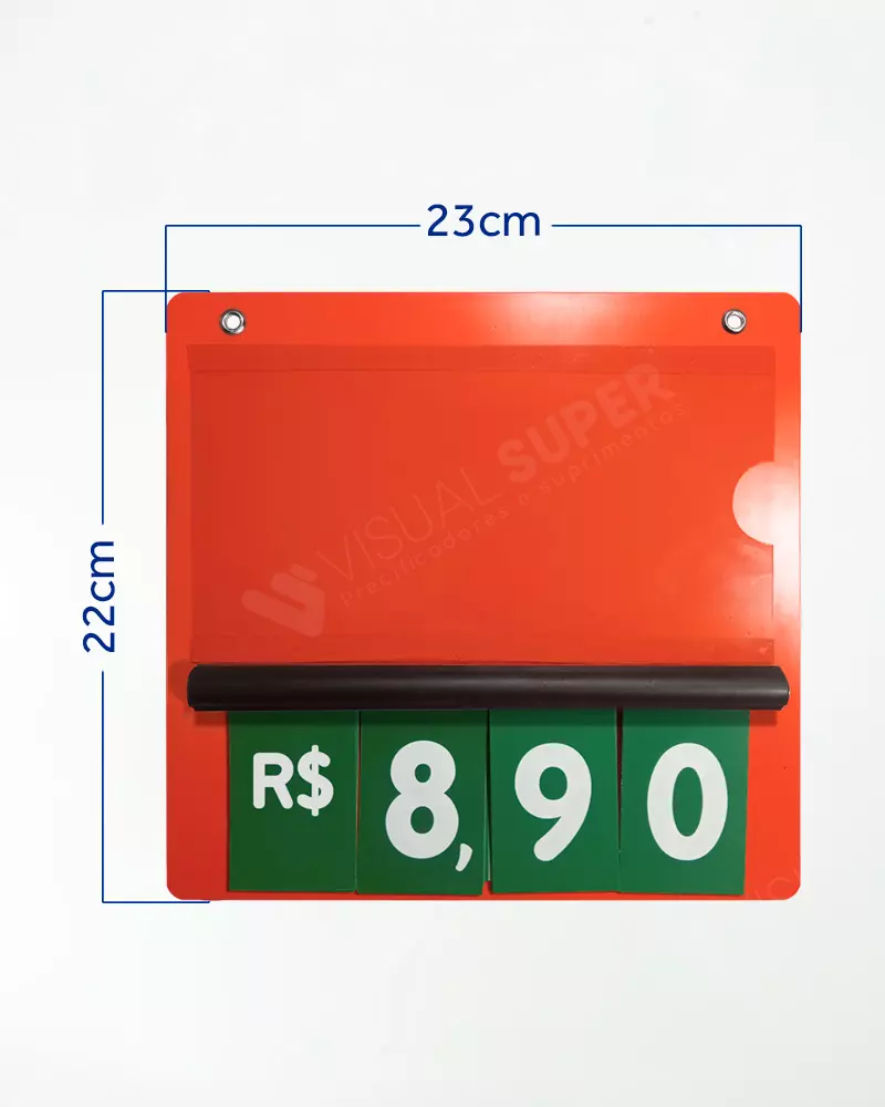 Precificador E2 em PS 2mm IP – 23x22cm c/ Nº Verde c/ 2 ilhós