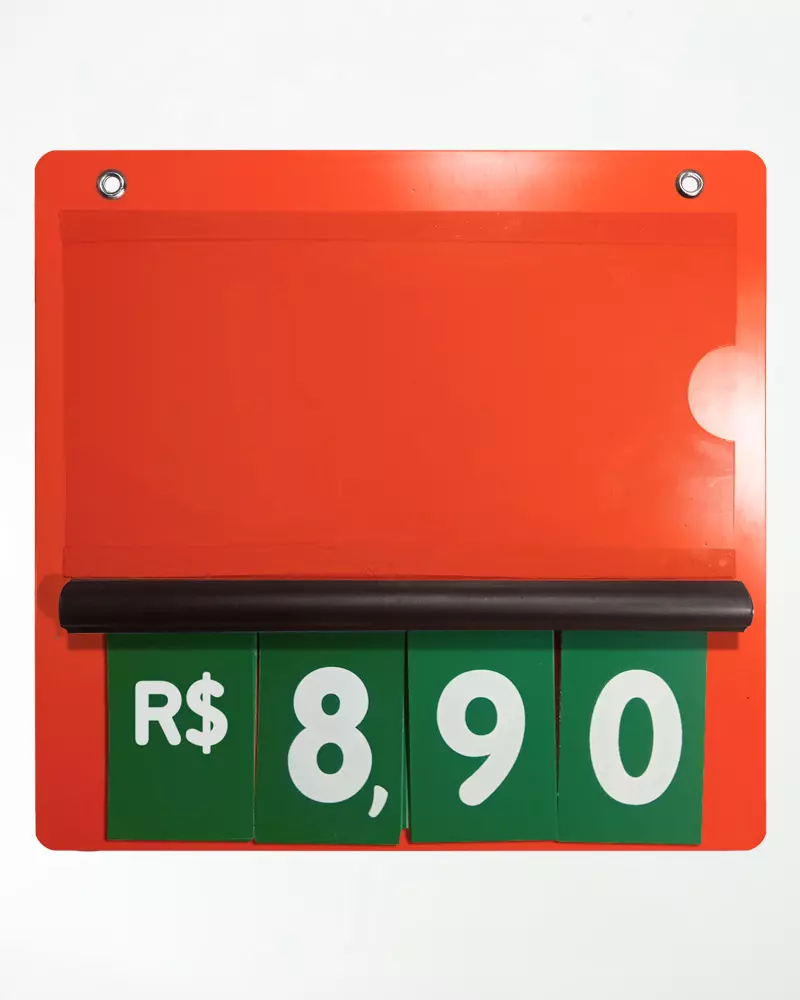 Precificador E2 em PS 2mm IP – 23x22cm c/ Nº Verde c/ 2 ilhós