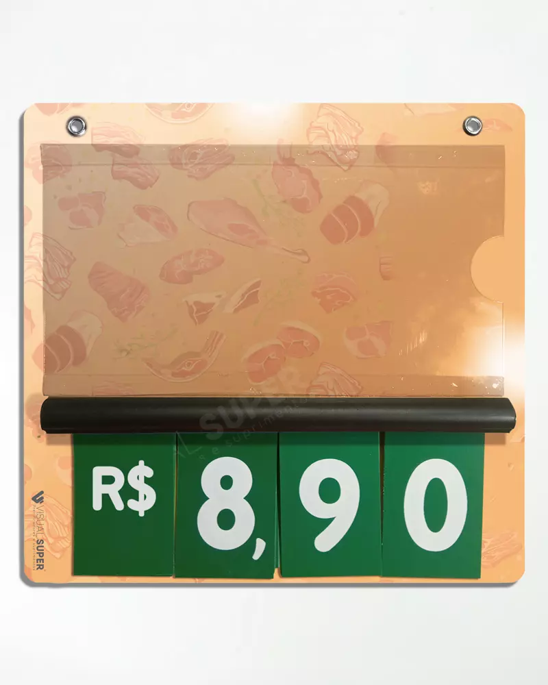 Precificador E2 em PS 2mm IP – 23x22cm c/ Nº Verde c/ 2 ilhós