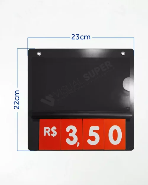 Precificador E2 em PS 2mm IP – 23x22cm c/ Nº Vermelho c/ 2 ilhós