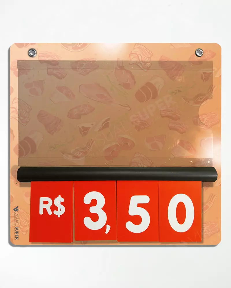 Precificador E2 em PS 2mm IP – 23x22cm c/ Nº Vermelho c/ 2 ilhós