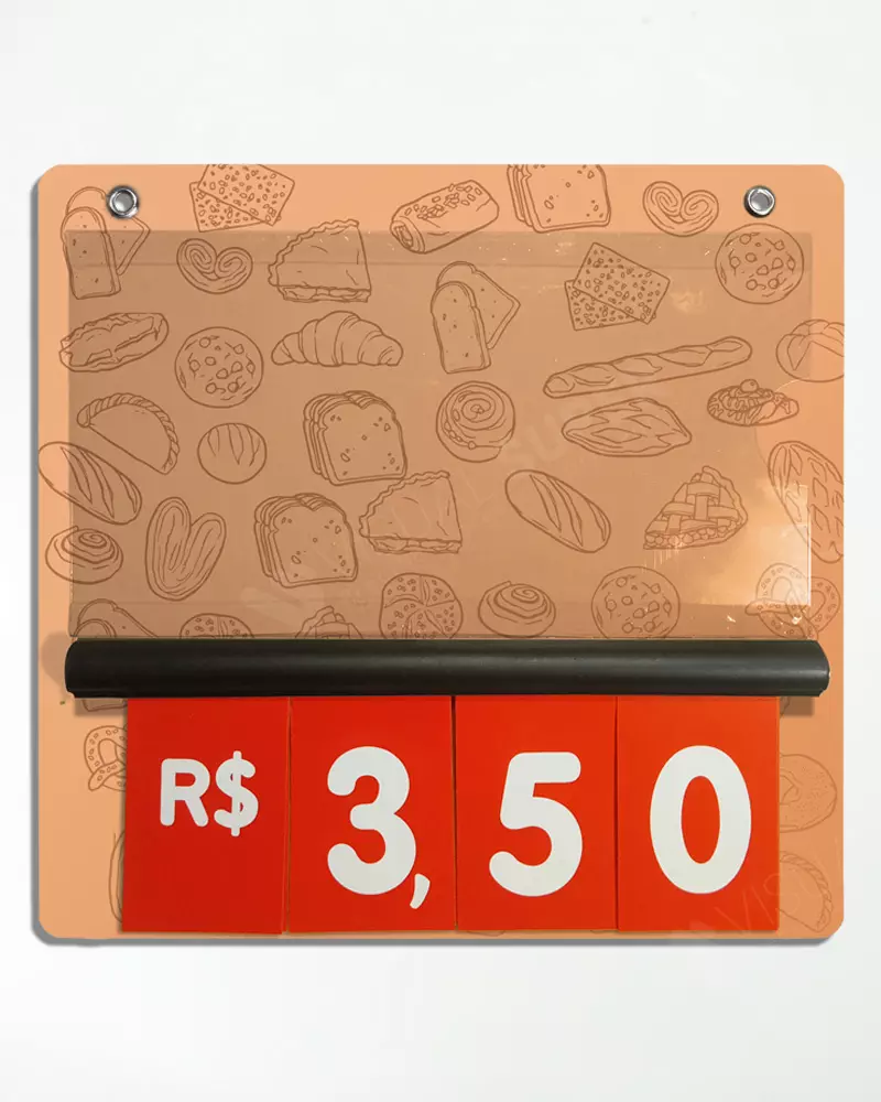 Precificador E2 em PS 2mm IP – 23x22cm c/ Nº Vermelho c/ 2 ilhós