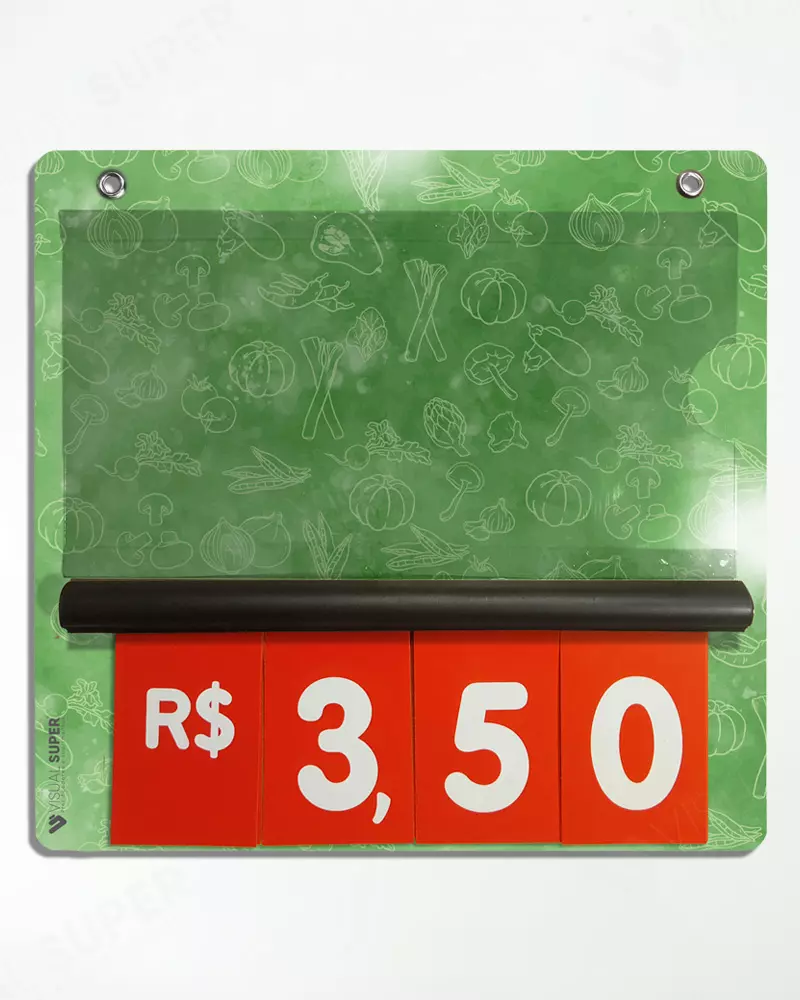 Precificador E2 em PS 2mm IP – 23x22cm c/ Nº Vermelho c/ 2 ilhós