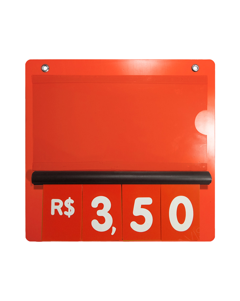 Precificador E2 em PS 2mm IP – 23x22cm c/ Nº Vermelho F/V c/ 2 ilhós