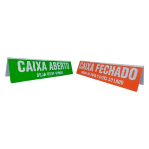 Placa de Identificação Caixa Aberto / Fechado Vermelho e Verde 30x7 cm