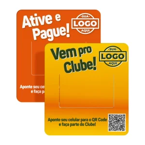 Placa Clube de Vantagens 10x11cm com visor para etiqueta e QR Code