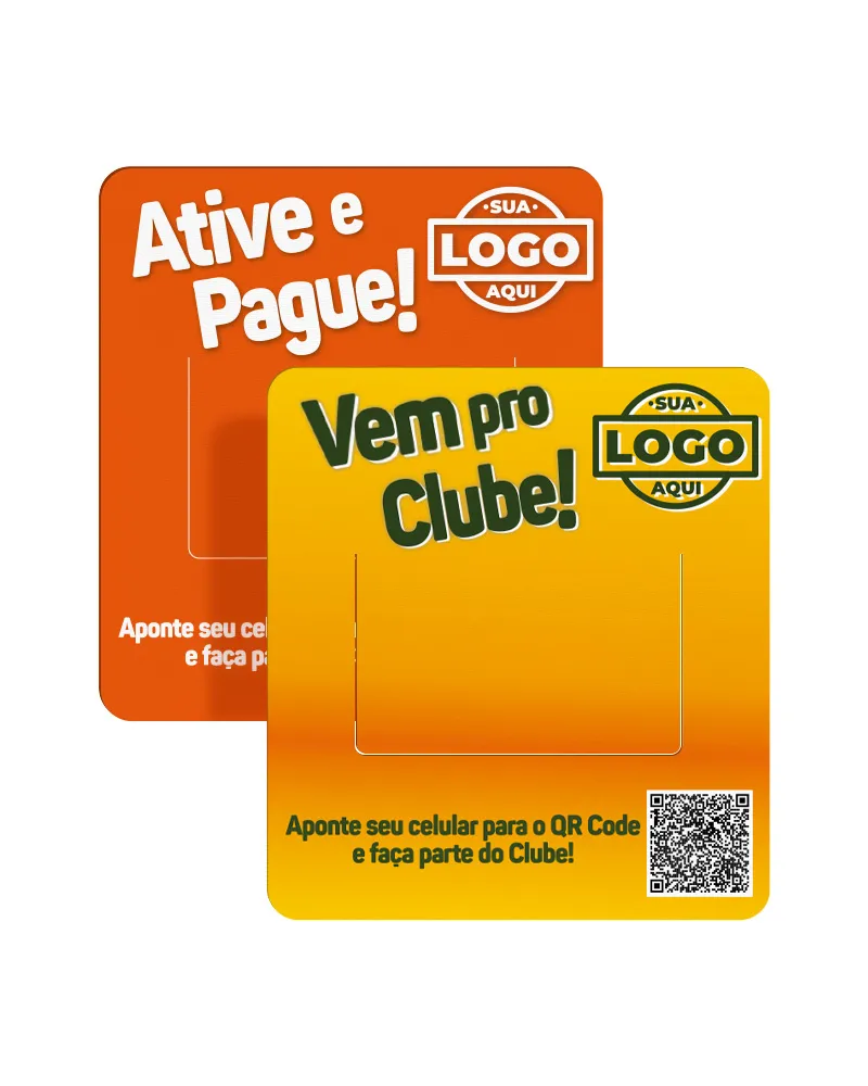 Placa Clube de Vantagens 10x11cm com visor para etiqueta e QR Code