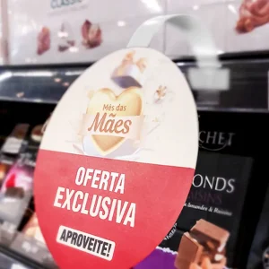 Wobbler promocional redondo personalizado para campanhas no supermercado