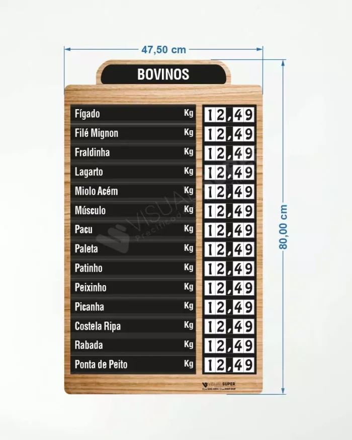 Painel Precificador em Acm 3mm IP – 47,5x80cm 14 Itens Removíveis – c/ Fita. DF