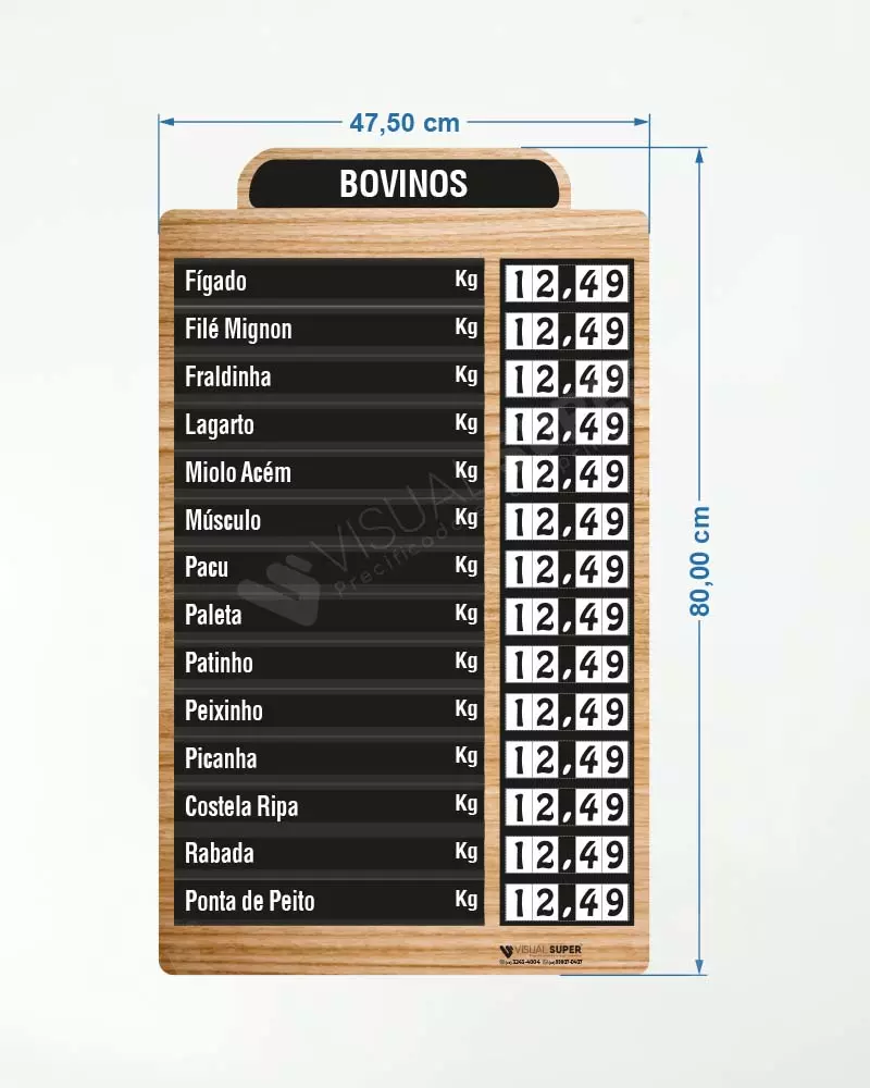 Painel Precificador em Acm 3mm IP – 47,5x80cm 14 Itens Removíveis – c/ Fita. DF