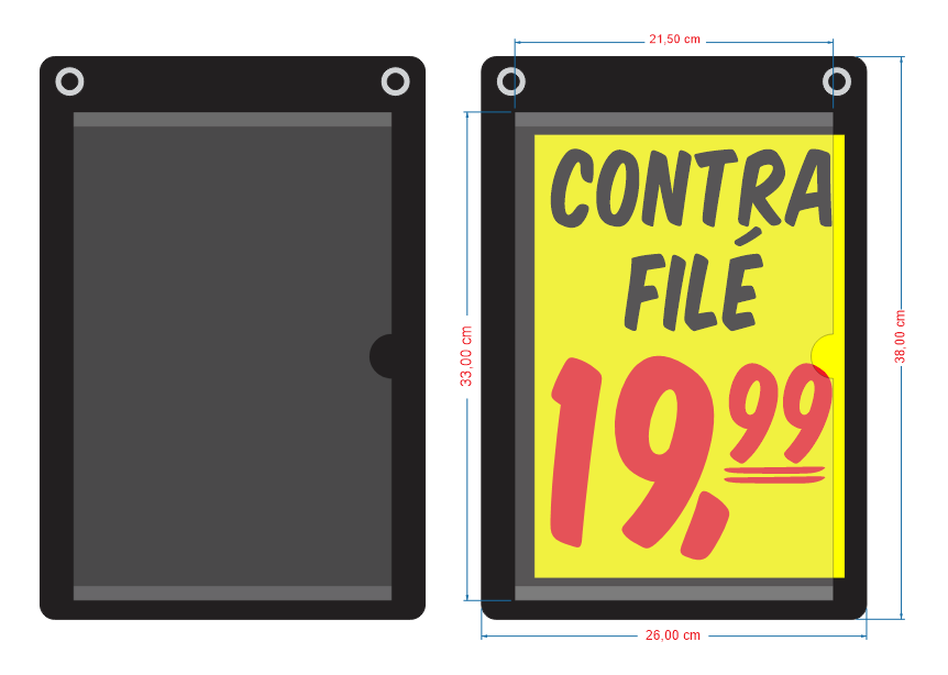 Porta-cartaz em HoneyComb 3mm 26x38cm – IP F/V c/ 1 Bolsa A4 – c/ 2 ilhós
