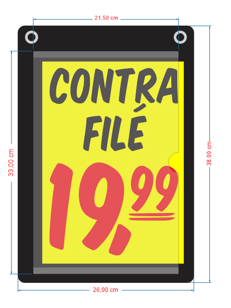 Porta-cartaz em HoneyComb 3mm 26x38cm – IP F/V c/ 1 Bolsa A4 – c/ 2 ilhós