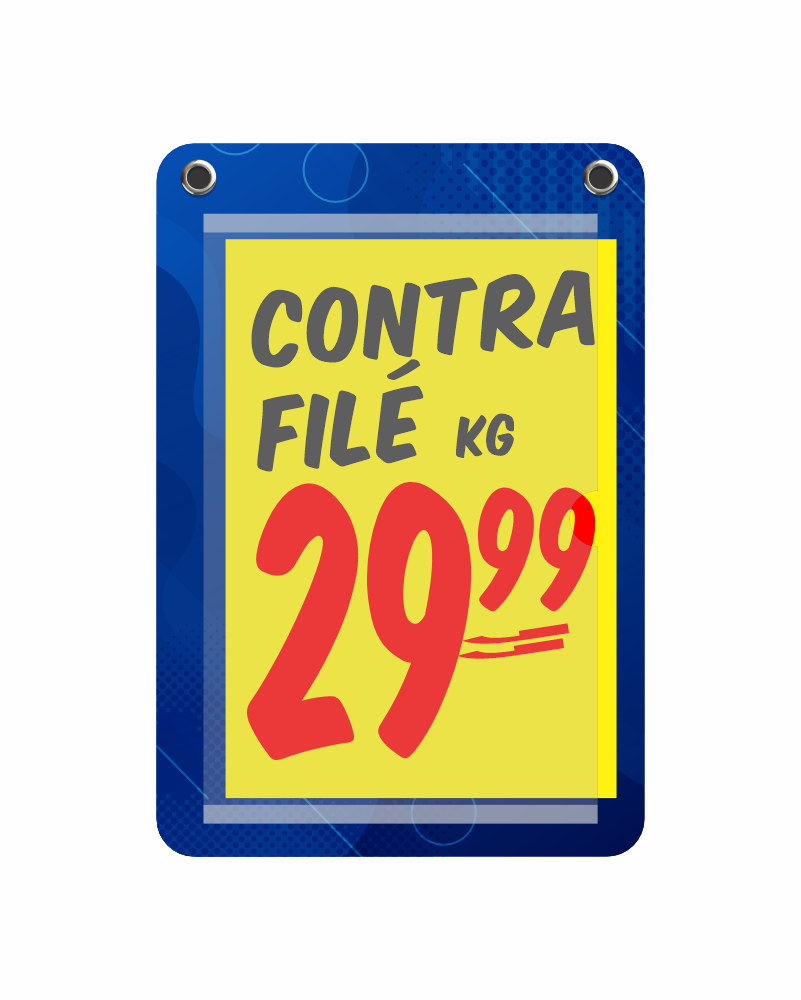 Porta-Cartaz HoneyComb 26x38cm A4 com 2 ilhós. Ideal para divulgar promoções ofertas e preços em supermercados, açougues e varejo.